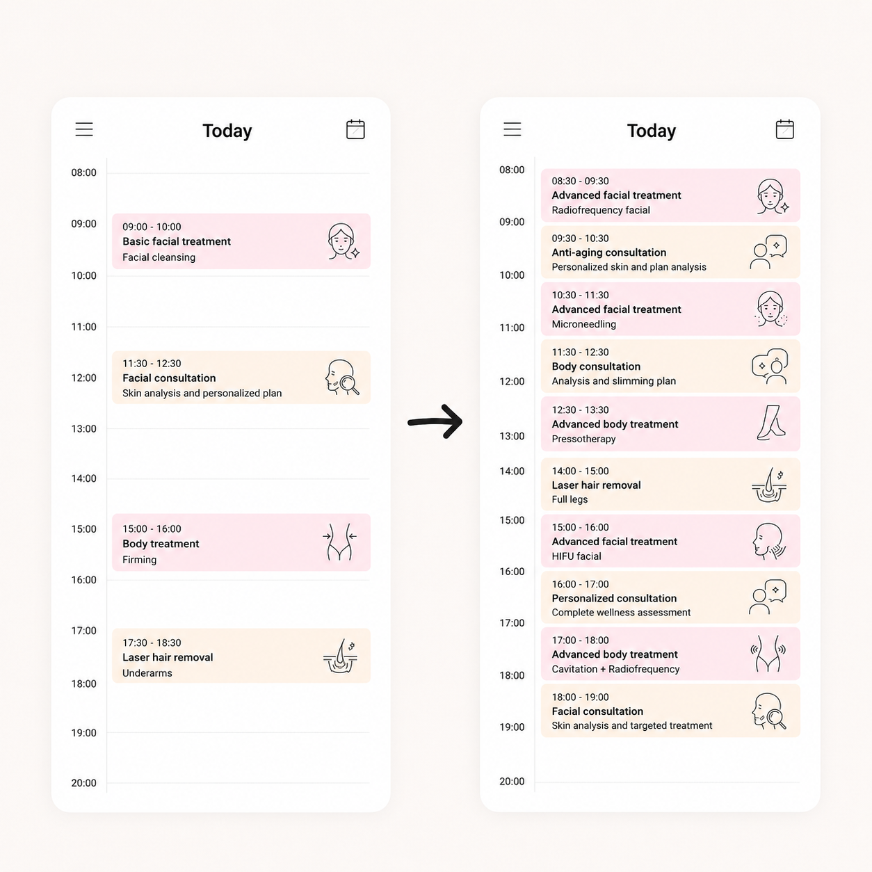 Calendar comparison with and without Piper: cabins full of qualified appointments